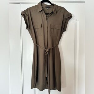 Express Olive Green Shirt Dress